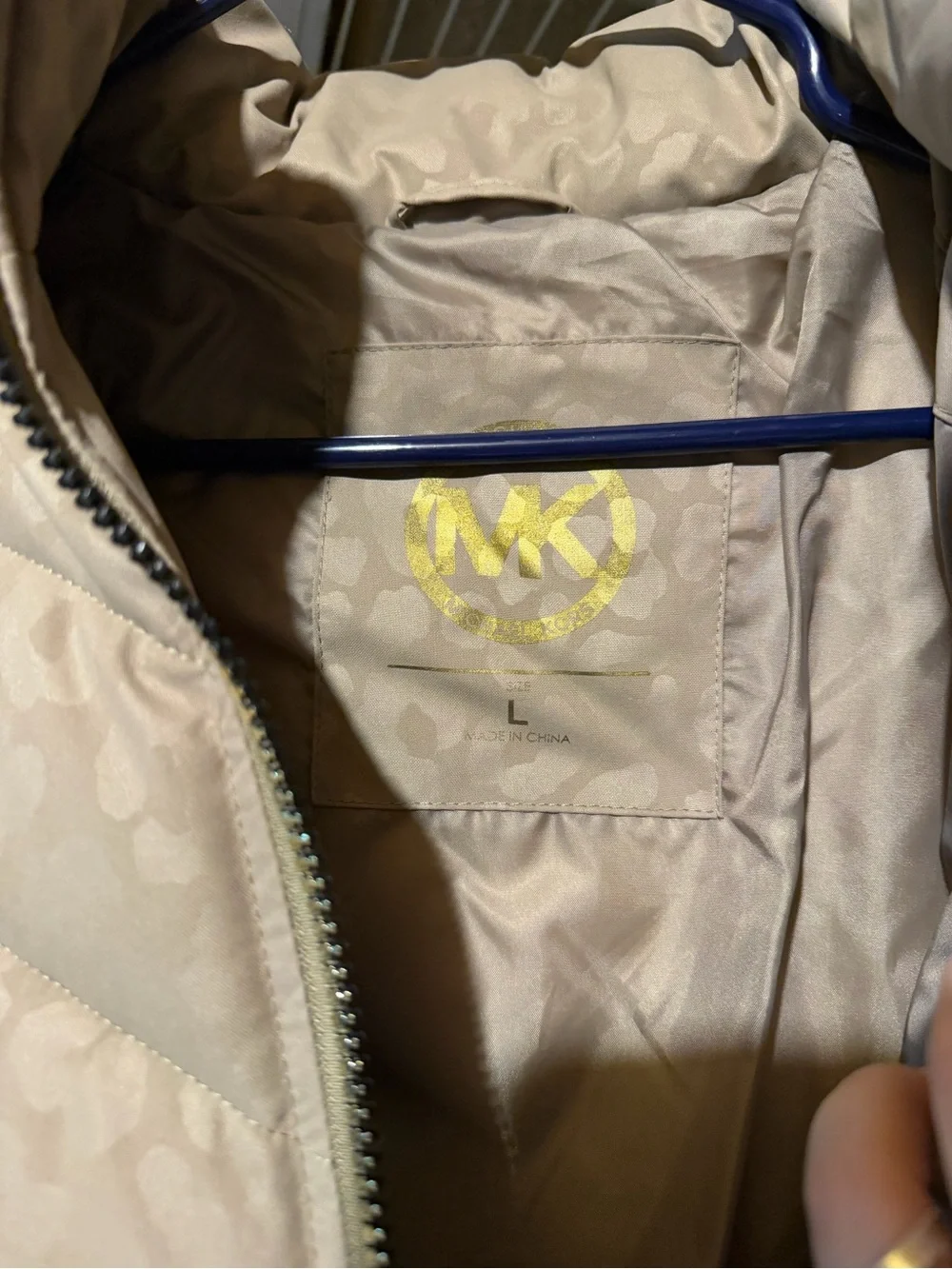 Michael Kors Cheetah Taupe Quilted Puffer Coat with Faux Fur Trim